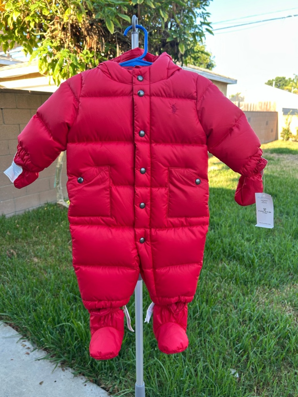 Ralph Lauren Red Quilted Puffer One-Piece Footie